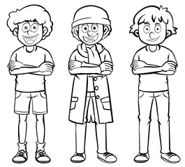 Male characters in three costumes