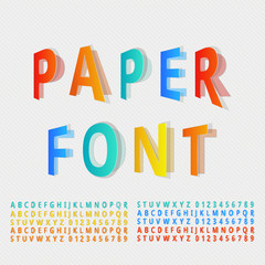 Vector folded font. Vector paper font.