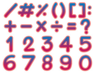 Font design for numbers and signs in pink color