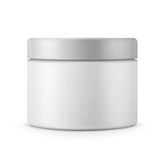 Round white matte plastic jar for cosmetics