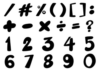 Numbers and signs in black color