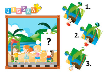 Missing jigsaw puzzle game with kids on the road