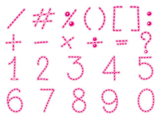 Font design for numbers and signs in pink line