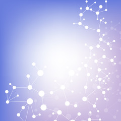Structure molecule and communication. Dna, atom, neurons. Scientific concept for your design. Connected lines with dots. Medical, technology, chemistry, science background. Vector illustration.