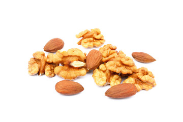  Healthy walnuts and almond isolated on white background
