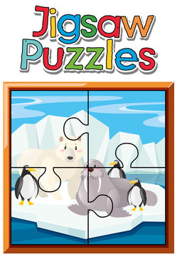 Jigsaw puzzle pieces of animals in northpole