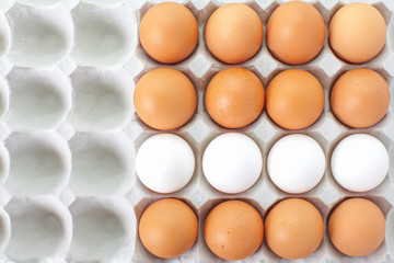 Close up Fresh eggs in box carton