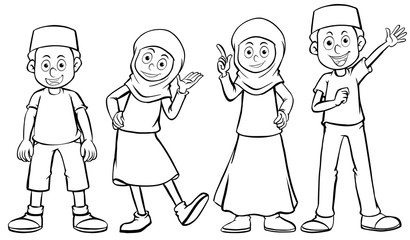 Muslim boy and girl with happy face