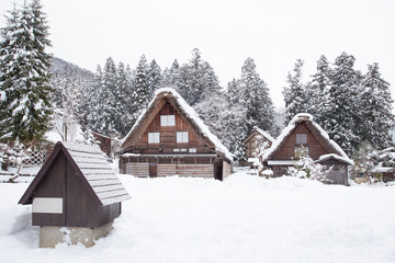 World Heritage Site Shirakawago village with snow in winter