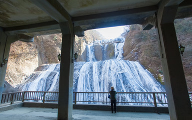 Ice waterfall in winter season Fukuroda Falls , Ibaraki prefecture , Japan
