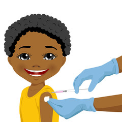 Doctor doing vaccine injection to african american little girl