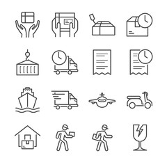 Delivery and logistics line icon set 1