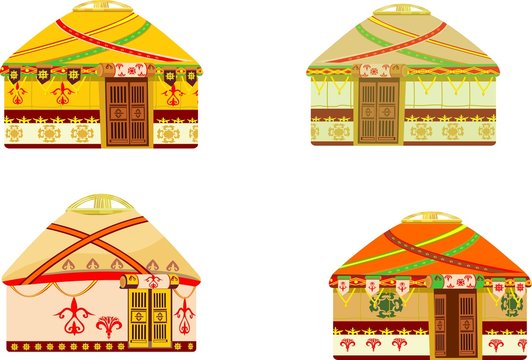 Kazakh nomad's dweelling jurts. Vector isolated set