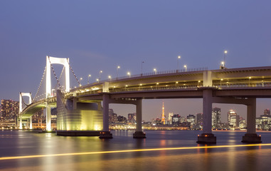 Fototapeta na wymiar Tokyo Rainbow bridge and Tokyo Tower at twilight
