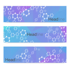 Fototapeta na wymiar Scientific brochure design template. Vector flyer layout, Molecular structure with connected lines and dots. Scientific pattern atom DNA with elements for magazine, leaflet, cover, poster design.