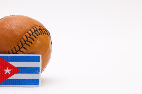 Leather baseball ball and Cuban flag