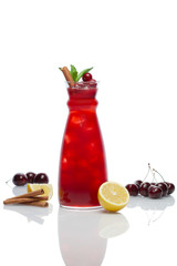 Cold drink cherry, lemon, cinnamon and mint