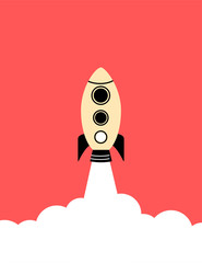 Flat style minimal poster of a rocket rising