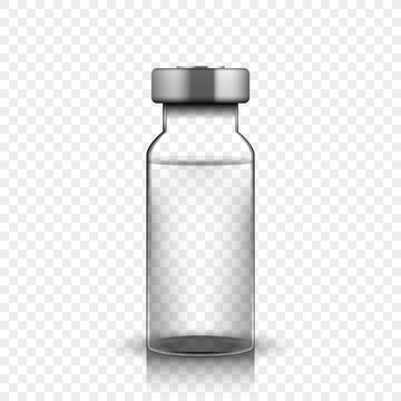 Transparent glass medical vial, vector illustration on simple background