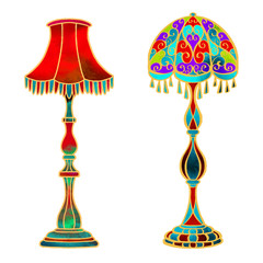 Watercolor vintage floor lamps set