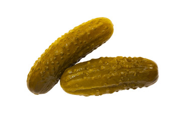 Pickled cucumbers on white isolated background