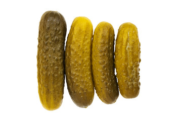 Pickled cucumbers on white isolated background