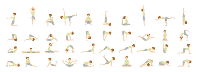 Yoga for kids. Isolated poses and asanas for children on white background.