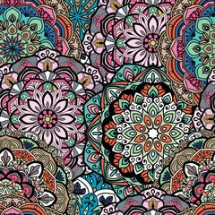 Keuken foto achterwand Marokkaanse tegels Naadloze etnische patroon met bloemmotieven. Mandala gestileerde afdruksjabloon voor stof en papier. Indiaas of Arabisch motief. Boho festivalstijl.