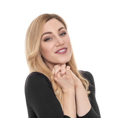 Fototapeta premium Attractive caucasian smiling woman blond isolated on white.