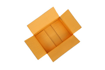 open empty carton corrugated cardboard box isolated on white