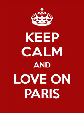 Vertical rectangular red-white motivation the love on Paris poster based in vintage retro style