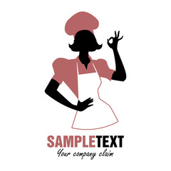 Silhouette woman Chef. Restaurant emblem retro Style