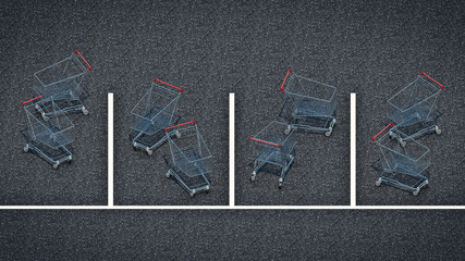 Shopping cart in parking. 3d rendering