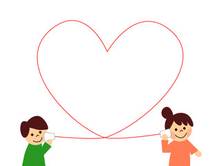 糸電話　男の子と女性