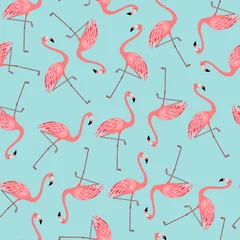Plexiglas keuken achterwand Flamingo Naadloos patroon met flamingo op blauwe achtergrond