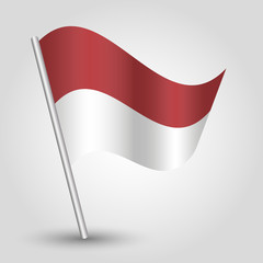 vector waving simple triangle indonesian flag on slanted silver pole - icon of indonesia with metal stick