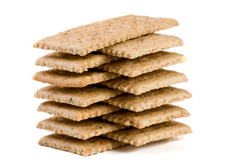 stack of grain crispbreads isolated on white background