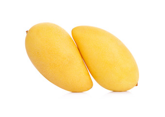 King of fruits;  yellow Mango fruit duo isolated on white background