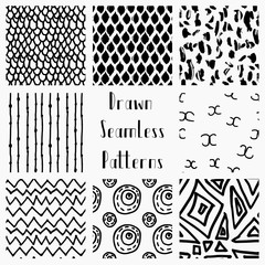 Vector Abstract Hand Drawn Black Seamless Patterns