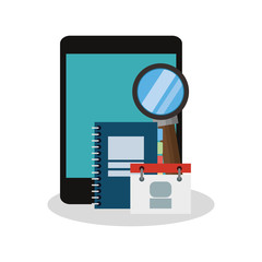 cellphone with supplies office related icons image vector illustration design 