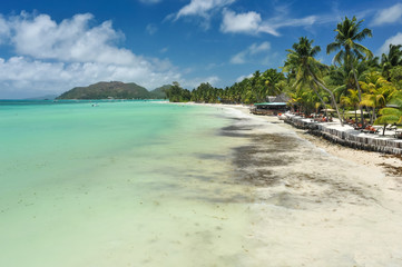 Beautiful white-sand beach next to turquoise water