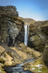 The Secret Waterfall of Kvernufoss in Southern Iceland.