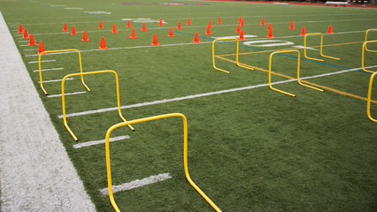 Turf field set up for sprinting practice