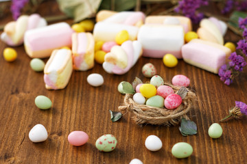 Fototapeta na wymiar Easter candy in the nest