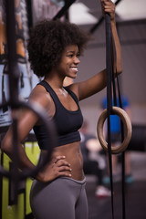 Fototapeta na wymiar portrait of black women after workout dipping exercise