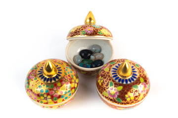 Benjarong porcelain Jewelry inside on White background