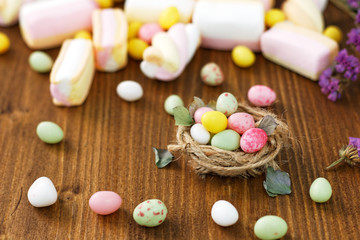 Fototapeta na wymiar Easter candy in the nest