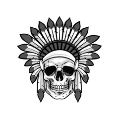Skull of Native American Warrior. Vector Illustration