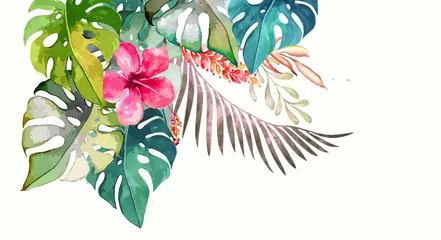 Fototapeten Hand drawn watercolor tropical plants © blina