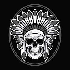 Skull of Native American Indian Warrior. Vector Illustration